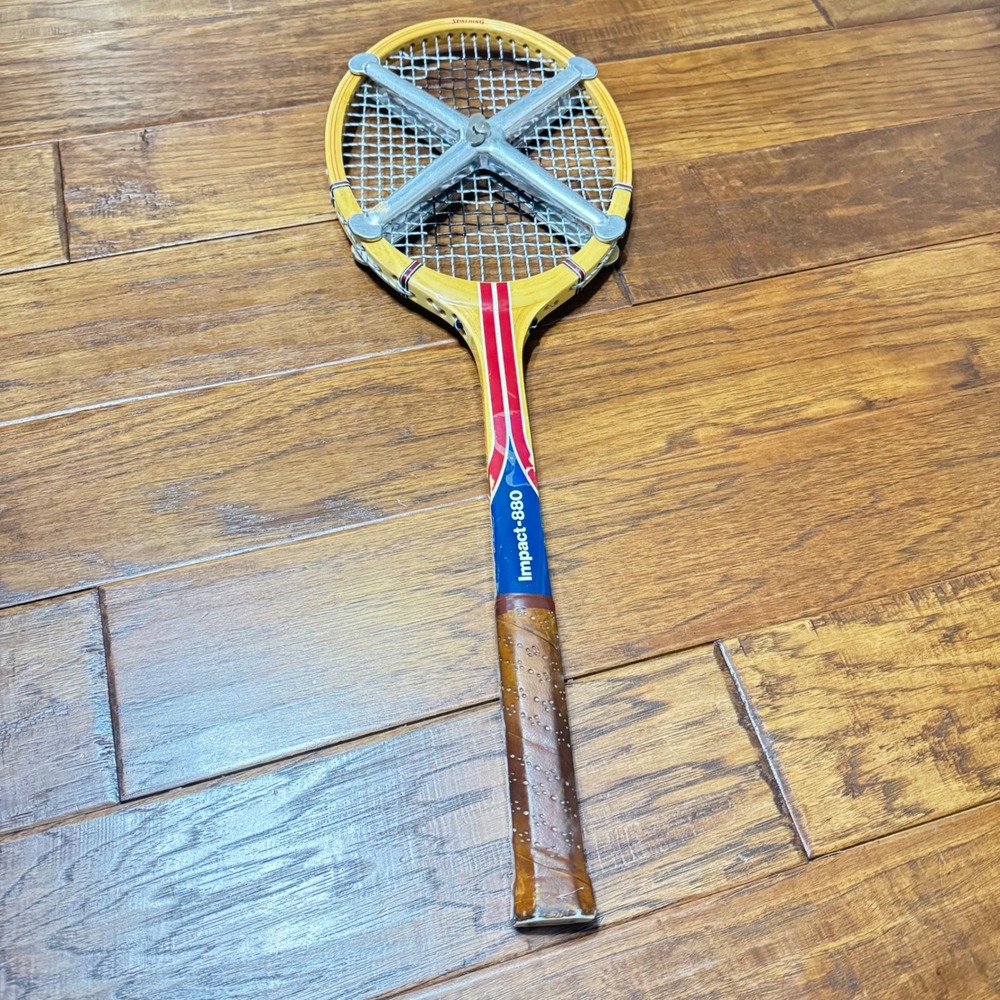 VTG 70s Spalding Impact-880 Wood Tennis Racket with Metal Press Belgium Made